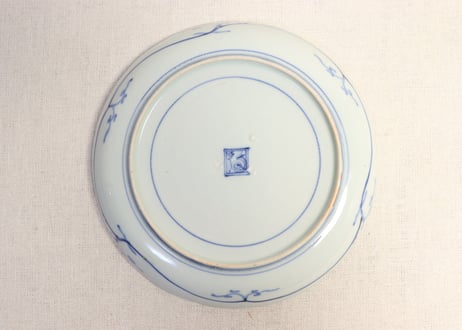 江戸中期染付雪輪と梅図6寸皿　ホツ