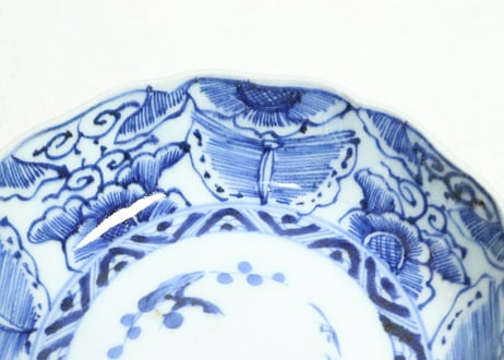 江戸幕末線描き牡丹と蝶図なます皿 ノミホツ