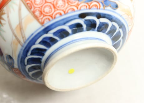 明治前期色絵市松に松竹梅図蒸茶碗③少甘手