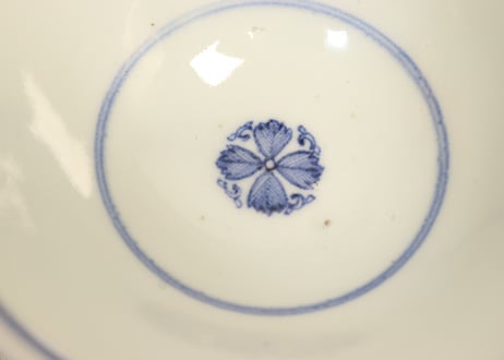 江戸後期染付牡丹図広東型蓋茶碗