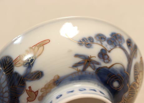 明治前期金彩染付四君子図飯茶碗