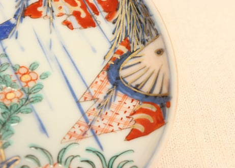 明治前期色絵柳に蛙図小皿