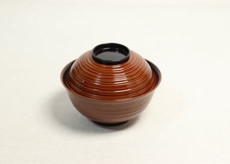 山中塗内黒外茶独楽模様吸物椀　10客セット,共箱付　小傷込