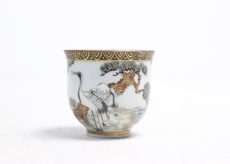 明治前期九谷焼色絵松鶴図通り物小向付