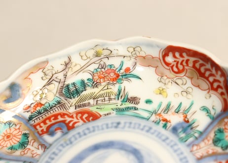 明治前期色絵菊と梅図小皿③甘手,釉剥げ