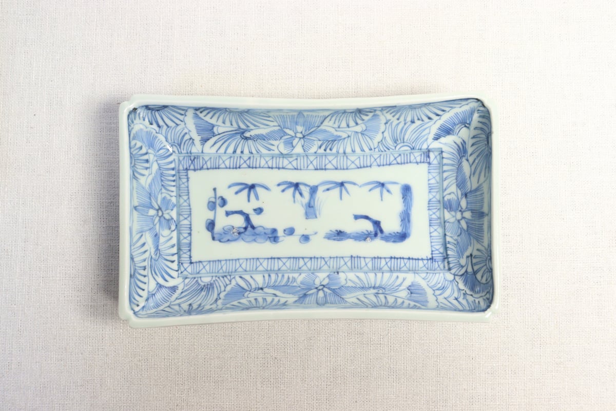 江戸幕末染付線描き牡丹図長皿 かたつき | 吉祥寺PukuPuku