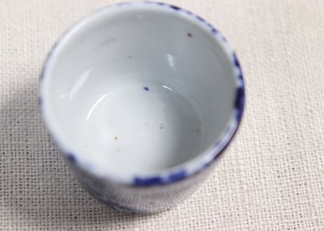 明治前期紙刷微塵唐草に松竹図小猪口