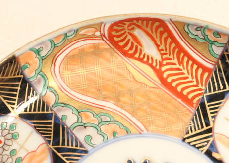 明治前期色絵桃と菊図６寸皿