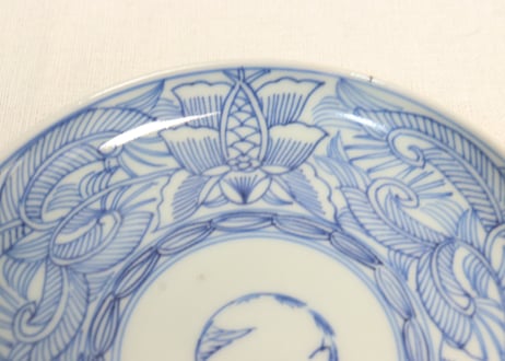 江戸幕末線描き草花図5寸皿②　かたつき