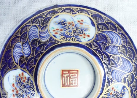 明治前期色絵草花と波図蒸茶碗➁　小フリモノ