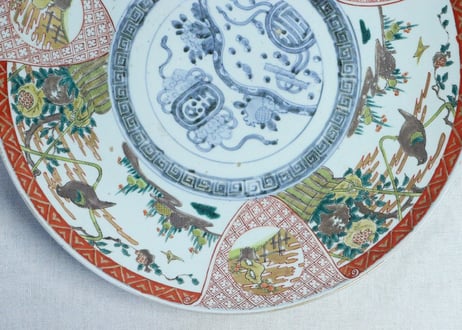 明治前期色絵ザクロに鳥図尺５寸皿