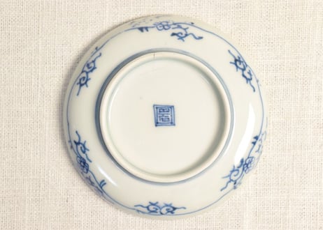 江戸幕末線描き六方に花図小皿 ノミホツ,小ニュウ