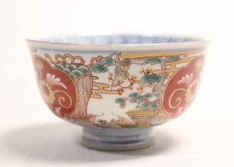 明治前期色絵松竹梅に鶴亀図通り物飯茶碗②少甘手