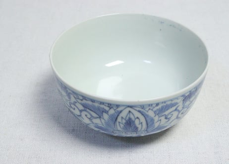 江戸幕末線描き牡丹図蒸茶碗