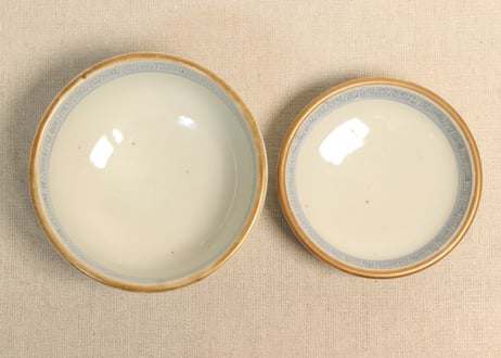 江戸幕末金彩朝顔と山水図飯茶碗