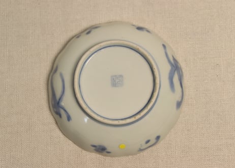 明治前期色絵桃と鶴図通り物小皿②　少甘手