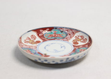 明治前期色絵獅子図小皿③黒点
