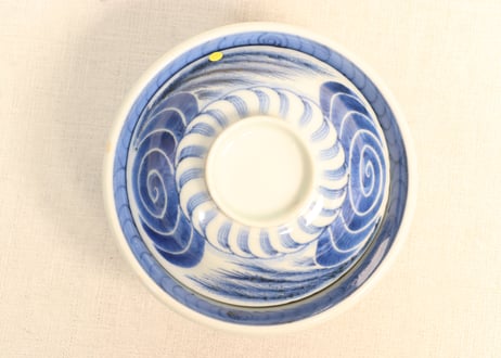 江戸後期染付柳と渦巻図飯茶碗②少甘手