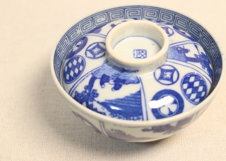 明治後期～大正銅判丸と山水人物図蓋茶碗