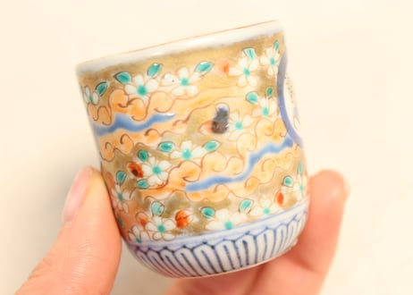 明治前期色絵蝙蝠と桜図のぞき　フリモノ