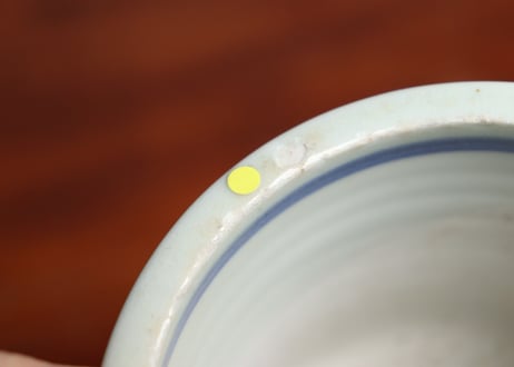 江戸幕末染付輪線に飛び鉋文火入れ，灰吹きセット