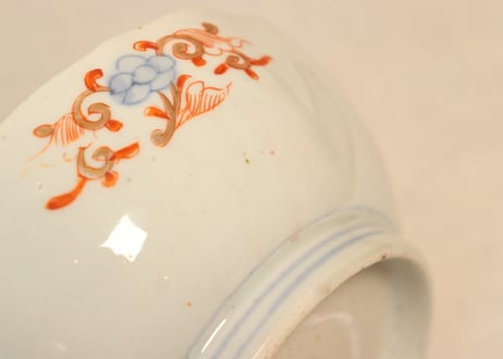 明治前期色絵鶉と鶴丸図大なます皿②　見込み薄め