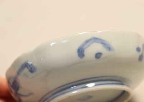 明治前期色絵桃と鶴図通り物小皿①