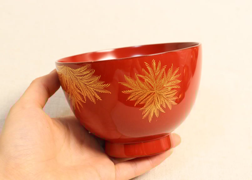 大正～昭和戦前皆朱沈金しのぶ図吸い物椀 5客組,共箱付 | 吉祥寺