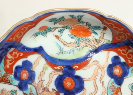 江戸幕末色絵牡丹と鳳凰図5寸皿①