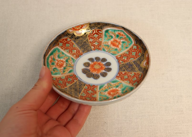 明治前期色絵牡丹と幾何学文小皿① 5客組 | 吉祥寺PukuPuku