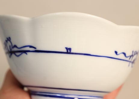 明治後期~大正色絵牡丹と菊梅図六弁小鉢