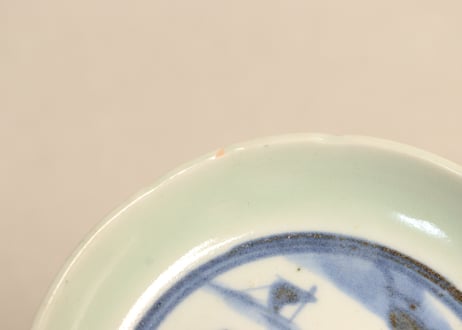江戸後期青磁縁染付山水図小皿①濃いめ