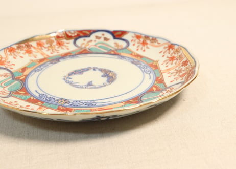 明治後期～大正色絵桜と波千鳥図通り物7寸皿②フリモノ