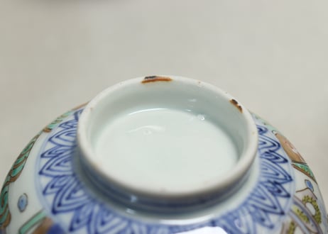明治前期色絵鶴と松竹梅図通り物飯茶碗