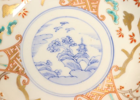明治前期色絵山水と松竹梅図なます皿