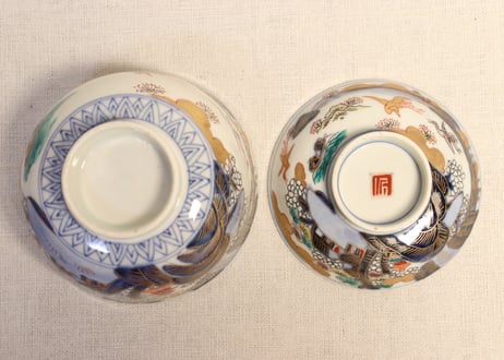 明治前期色絵山水図通り物飯茶碗①