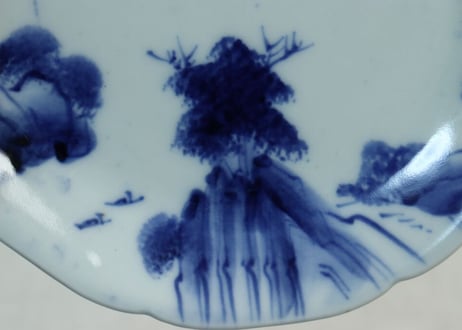 明治前期染付山水図6寸皿