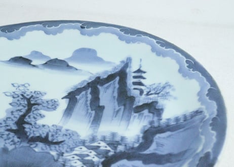 江戸幕末染付山水図ダミ縁尺皿
