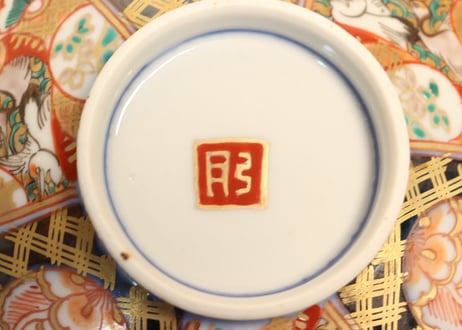 明治前期色絵桃と鶴図通り物蒸茶碗①