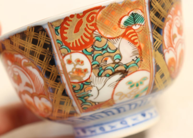 明治前期色絵桃と鶴図通り物飯茶碗 | 吉祥寺PukuPuku