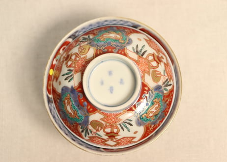 明治前期色絵兎図通り物飯茶碗③少甘手