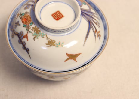 明治前期色絵四君子図通り物飯茶碗 ノミホツ