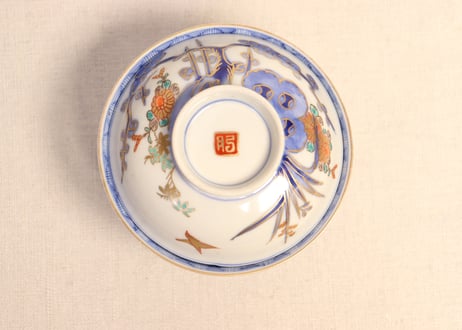 明治前期色絵四君子図通り物飯茶碗 ノミホツ