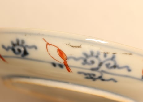 明治前期色絵三方に芭蕉と菊図5寸皿