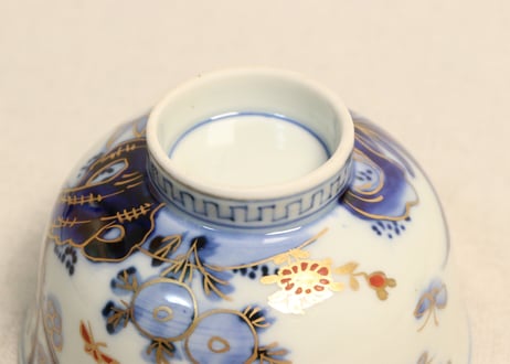 明治前期金彩四君子図通り物蓋なし茶碗