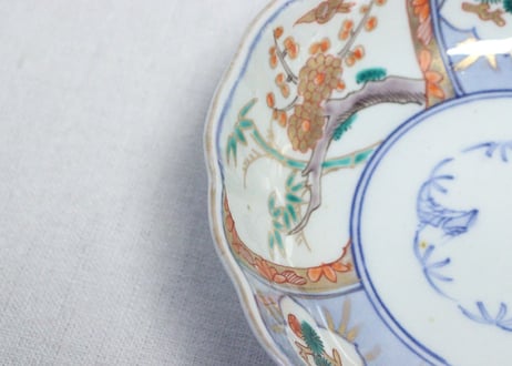 明治前期色絵松竹梅に鳥図大なます皿①