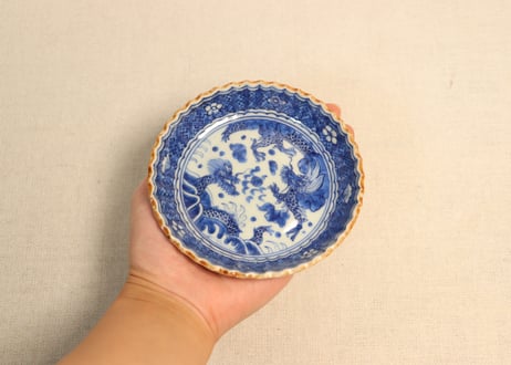江戸幕末染付龍図イゲ縁小皿①　薄め