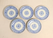 江戸幕末線描き牡丹と唐草図6寸皿 5客組