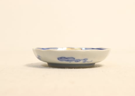 明治前期金彩染付山水図通り物豆皿