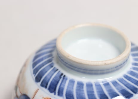 明治前期色絵梅に鶯と菖蒲図通り物飯茶碗